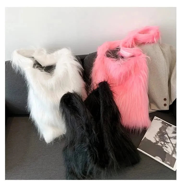 Women Faux Fur Shoulder Bag Fluffy Plush Winter Women Handbags Cute Large Crossbody Bags for Women 2024 Tote Lady Shopper