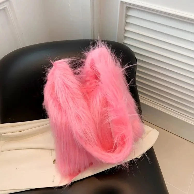 Women Faux Fur Shoulder Bag Fluffy Plush Winter Women Handbags Cute Large Crossbody Bags for Women 2024 Tote Lady Shopper