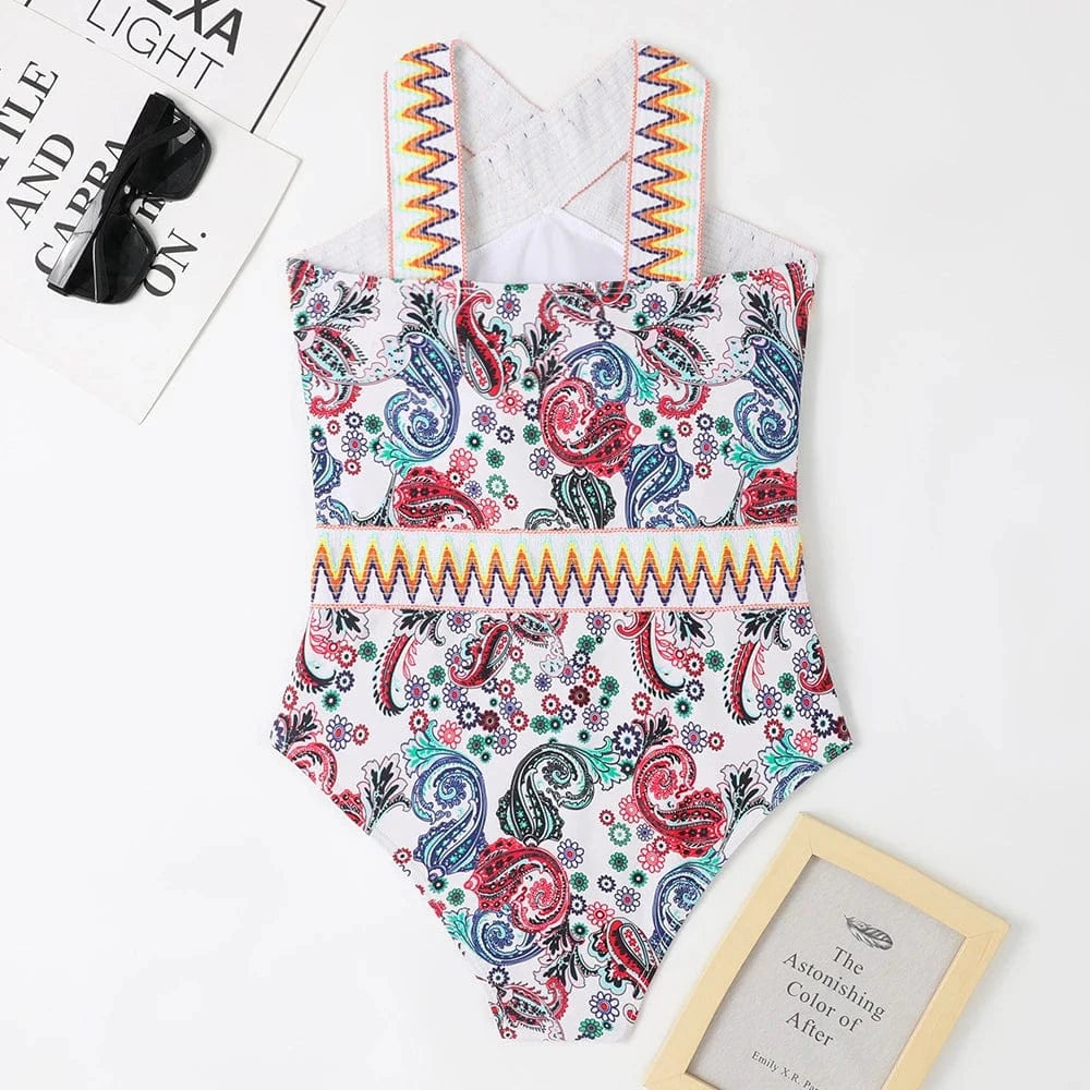 Women Fitness African Print One Piece Swimsuit Cross Women Swimwear Bathing Suit Beachwear Monokini 2024 Summer