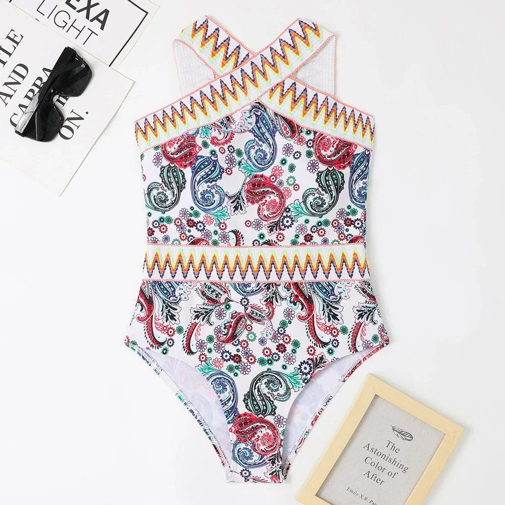 Women Fitness African Print One Piece Swimsuit Cross Women Swimwear Bathing Suit Beachwear Monokini 2024 Summer