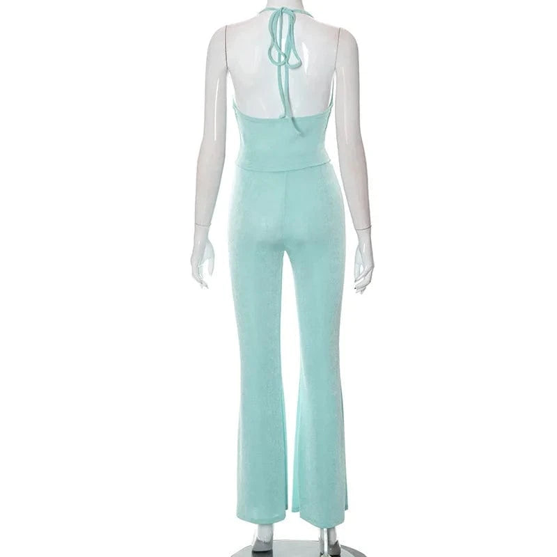 Women Fitness Casual Outfits Sexy Tube top  Women Clothing 2022 Autumn Backless Two Piece Pants Set with Wide Legs Pants