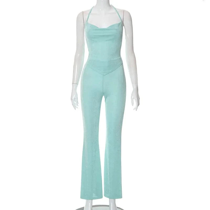 Women Fitness Casual Outfits Sexy Tube top  Women Clothing 2022 Autumn Backless Two Piece Pants Set with Wide Legs Pants