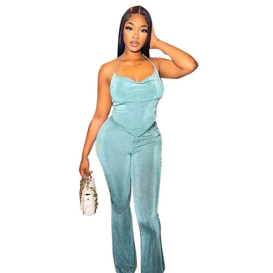 Women Fitness Casual Outfits Sexy Tube top  Women Clothing 2022 Autumn Backless Two Piece Pants Set with Wide Legs Pants