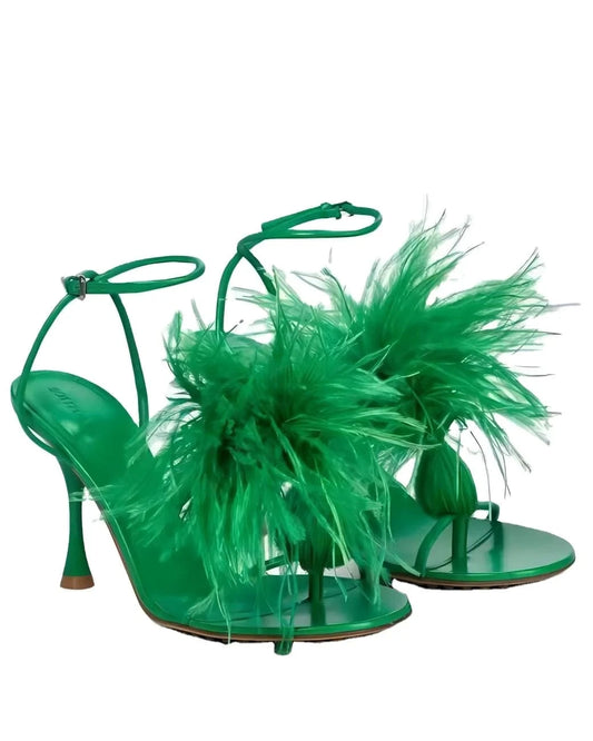 Women High Heels  Custom Feather Sandals Special Designer Sexy Sandals Custom Party High Heels Summer Sandals 10%