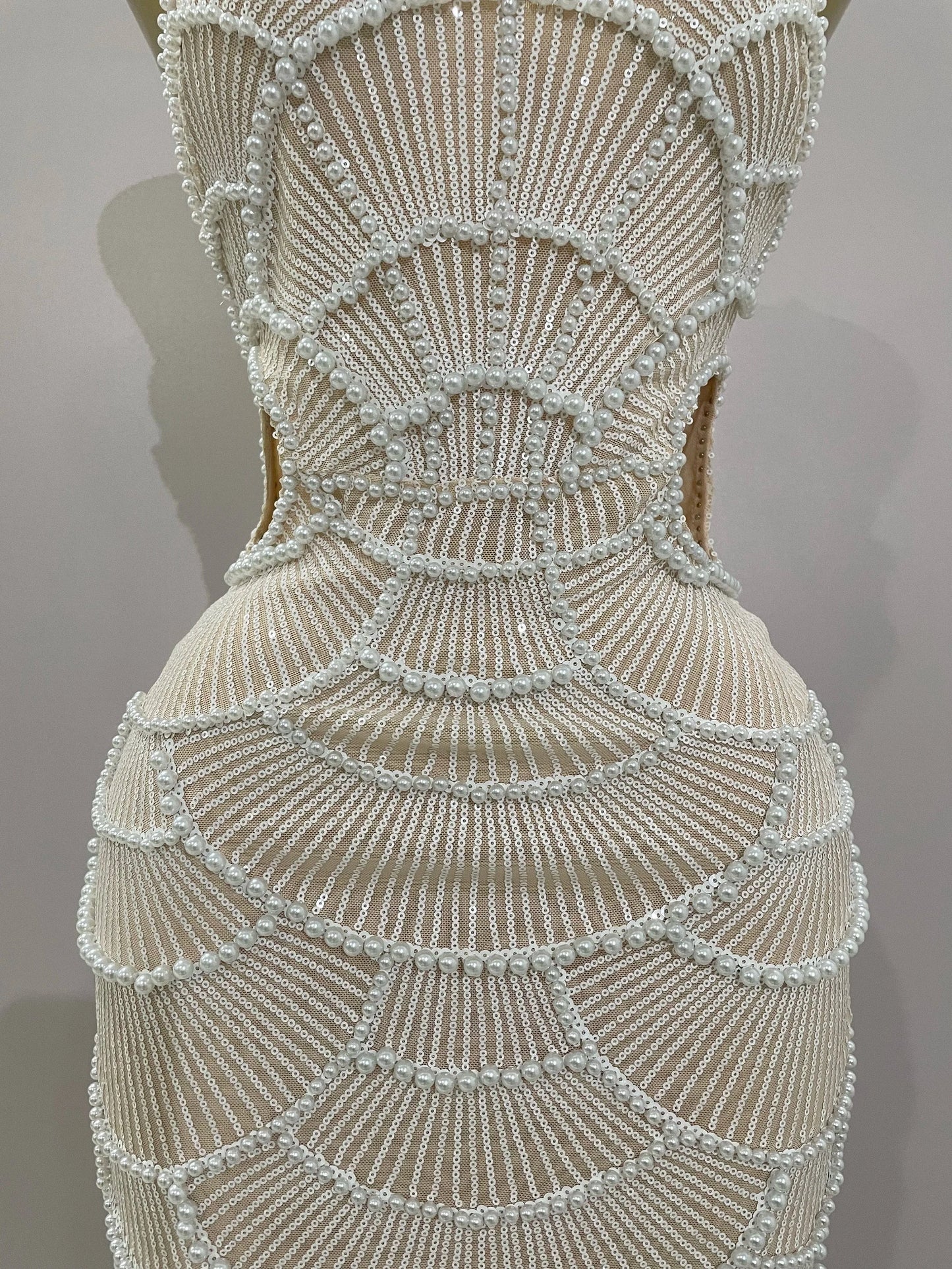 Women Hot Sale Sleeveless Sexy Strap Pearl Beading Sequins Bodycon Long Dress Celebrate Evening Party Birthday Outfit Vestido