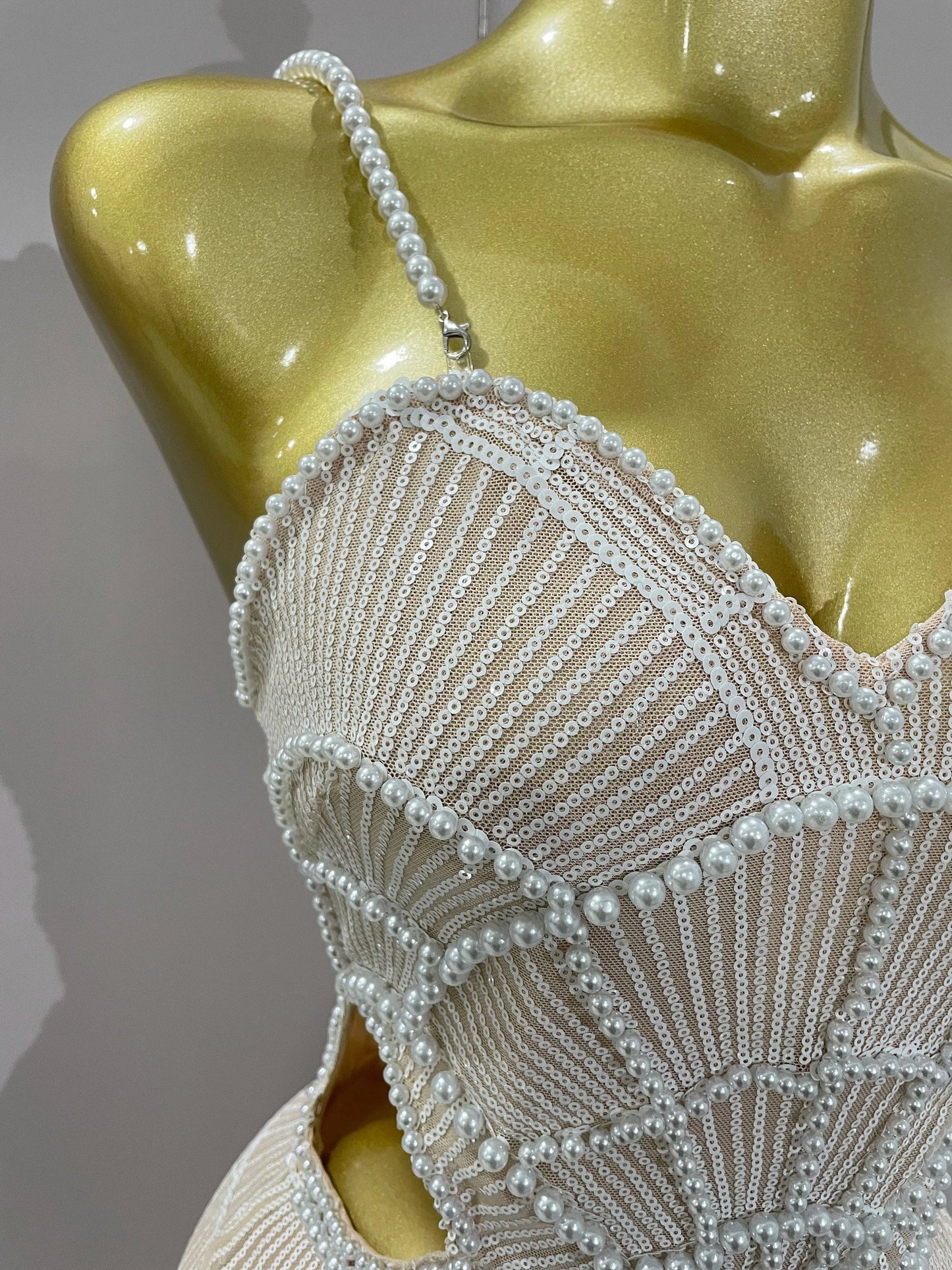 Women Hot Sale Sleeveless Sexy Strap Pearl Beading Sequins Bodycon Long Dress Celebrate Evening Party Birthday Outfit Vestido