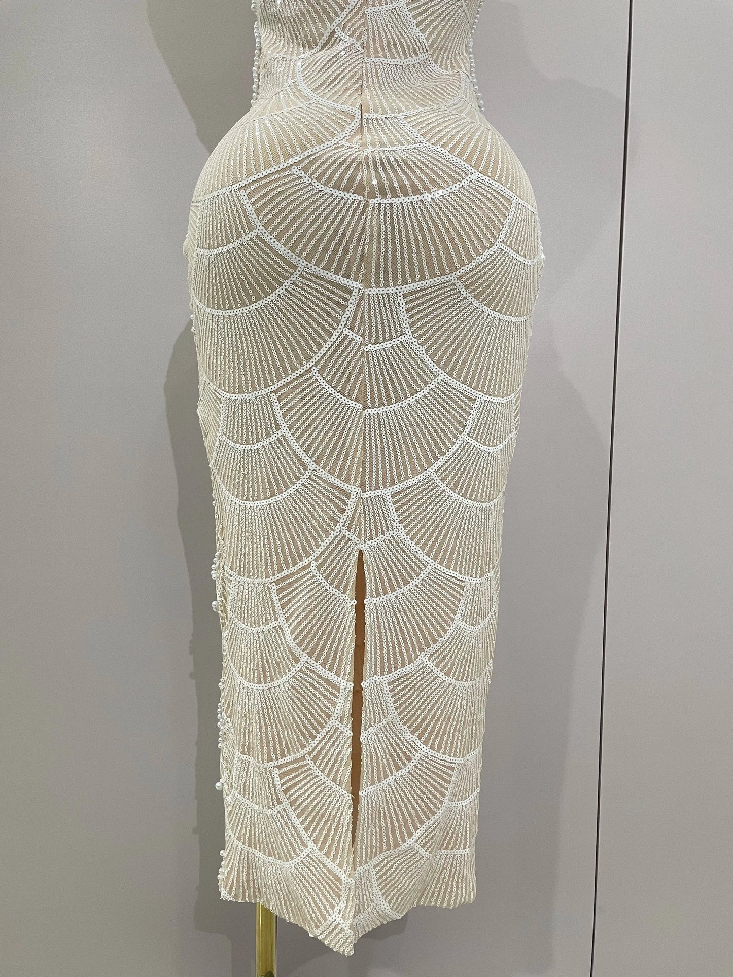 Women Hot Sale Sleeveless Sexy Strap Pearl Beading Sequins Bodycon Long Dress Celebrate Evening Party Birthday Outfit Vestido