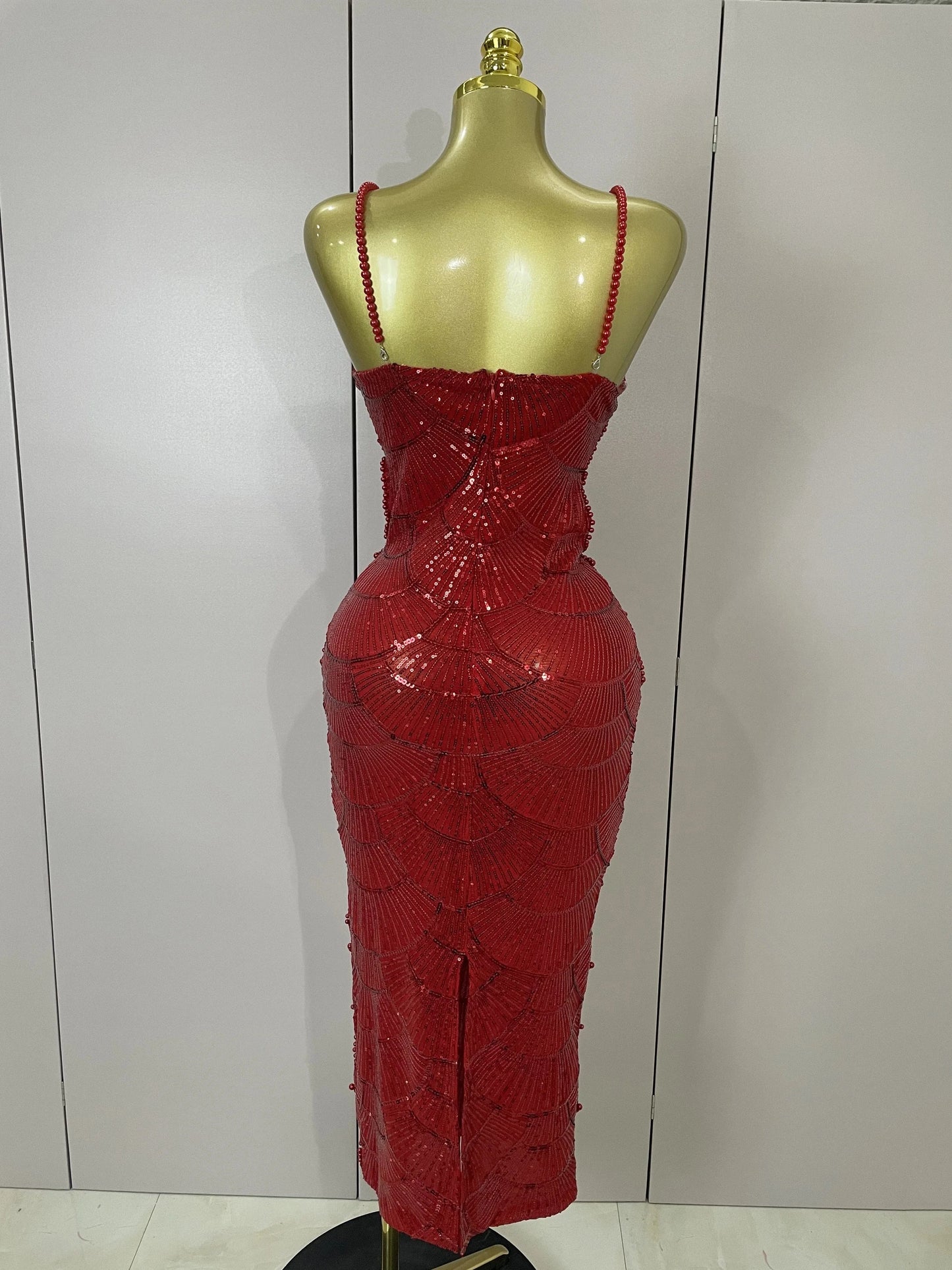 Women Hot Sale Sleeveless Sexy Strap Pearl Beading Sequins Bodycon Long Dress Celebrate Evening Party Birthday Outfit Vestido