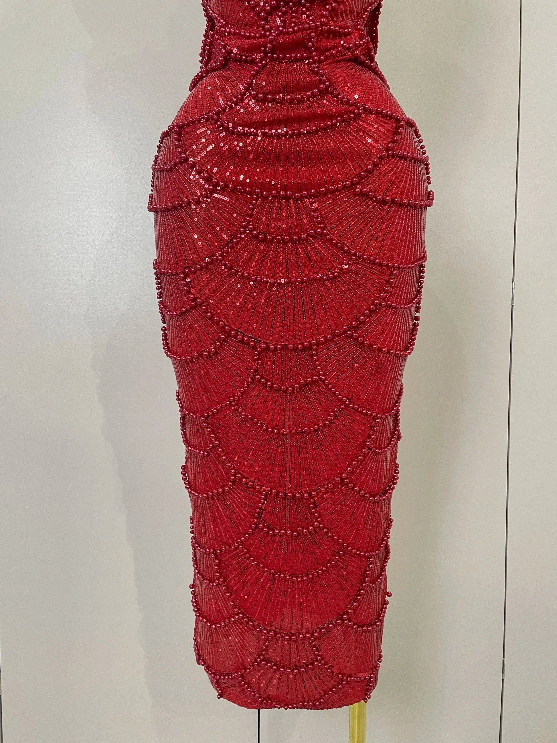 Women Hot Sale Sleeveless Sexy Strap Pearl Beading Sequins Bodycon Long Dress Celebrate Evening Party Birthday Outfit Vestido