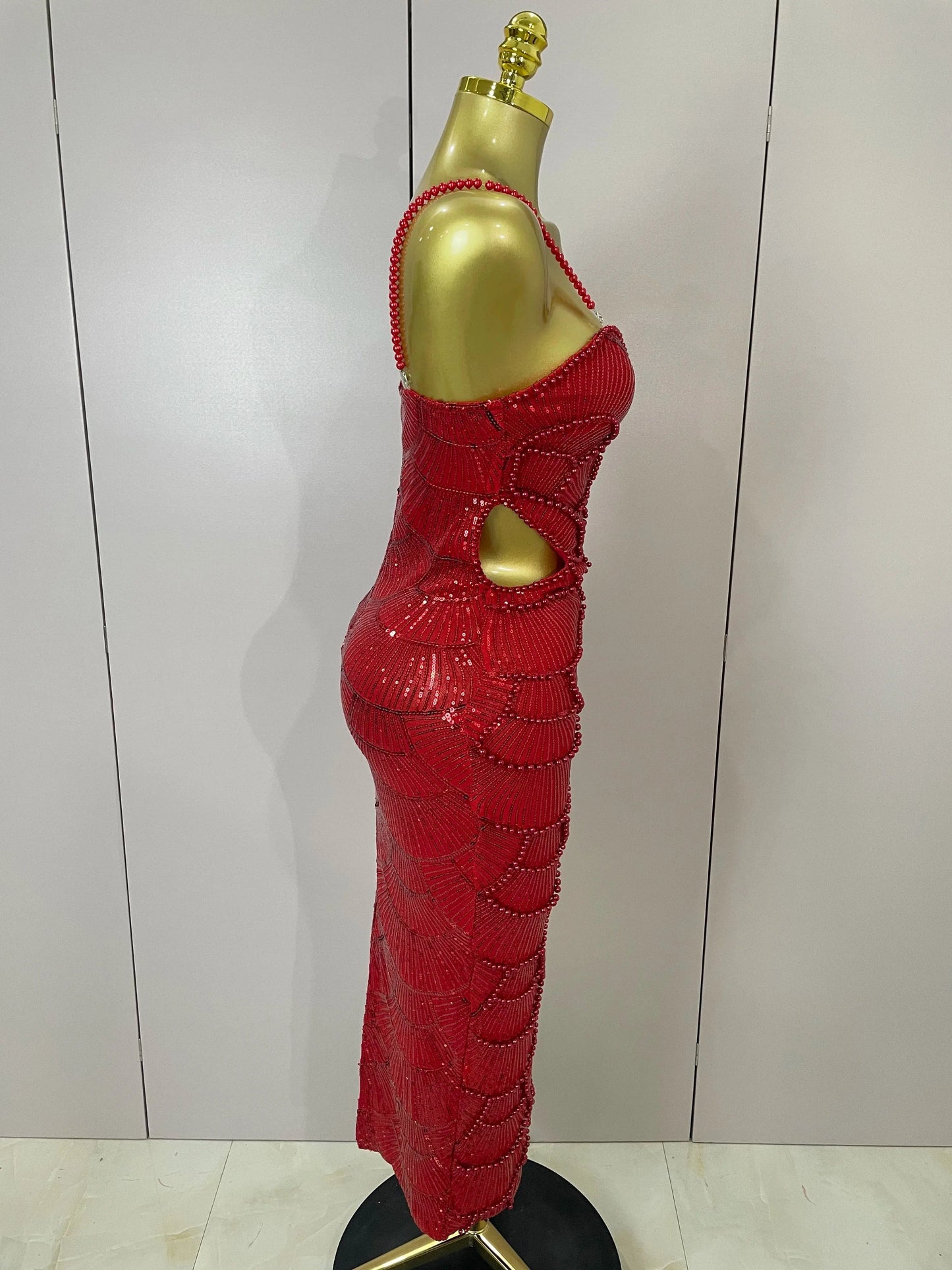 Women Hot Sale Sleeveless Sexy Strap Pearl Beading Sequins Bodycon Long Dress Celebrate Evening Party Birthday Outfit Vestido