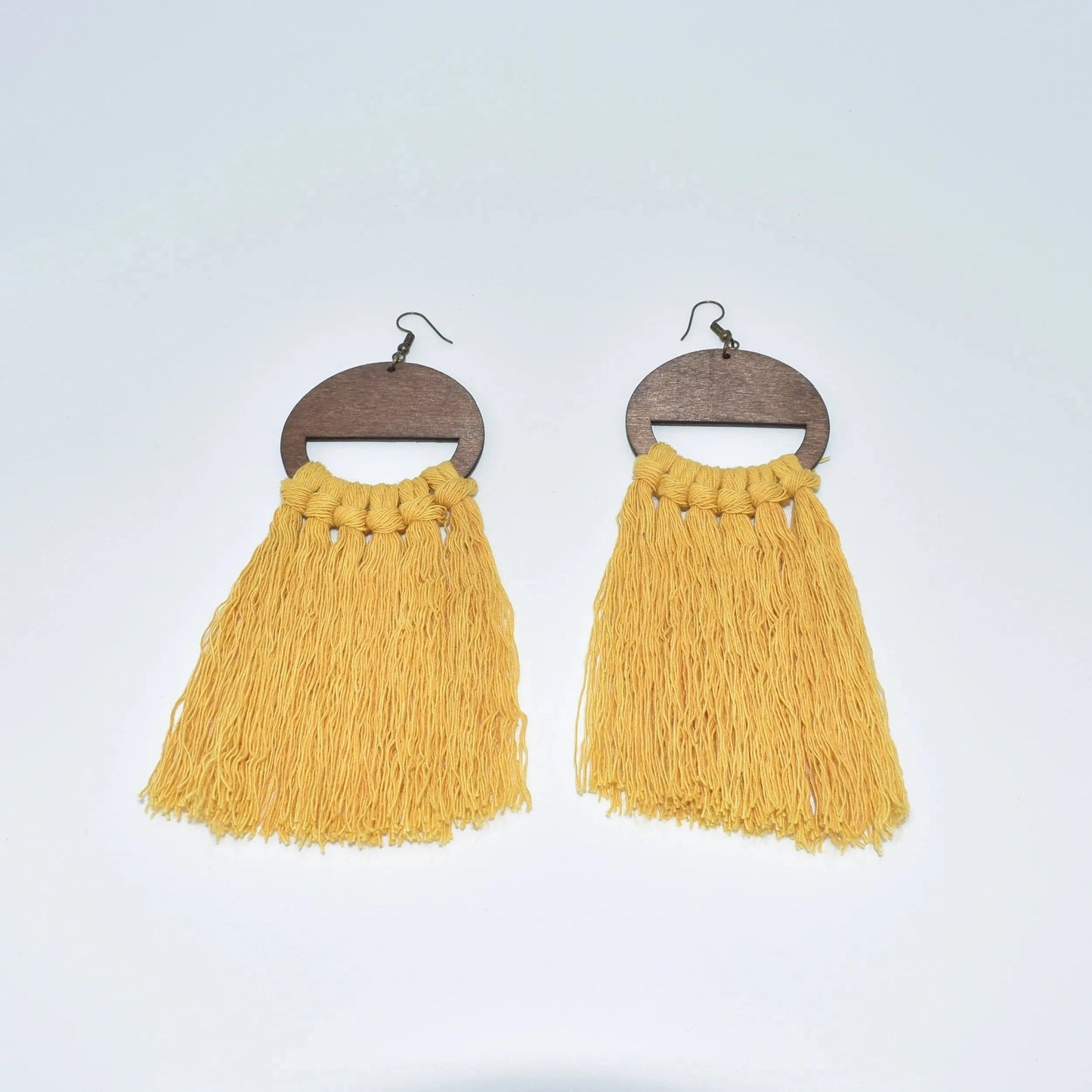 Women Jewelry Tassel Macrame Earrings Fringe Wooden Custom DIY Fashion Teardrop Handmade Cotton Metal Zinc Alloy Opp Bag Heart