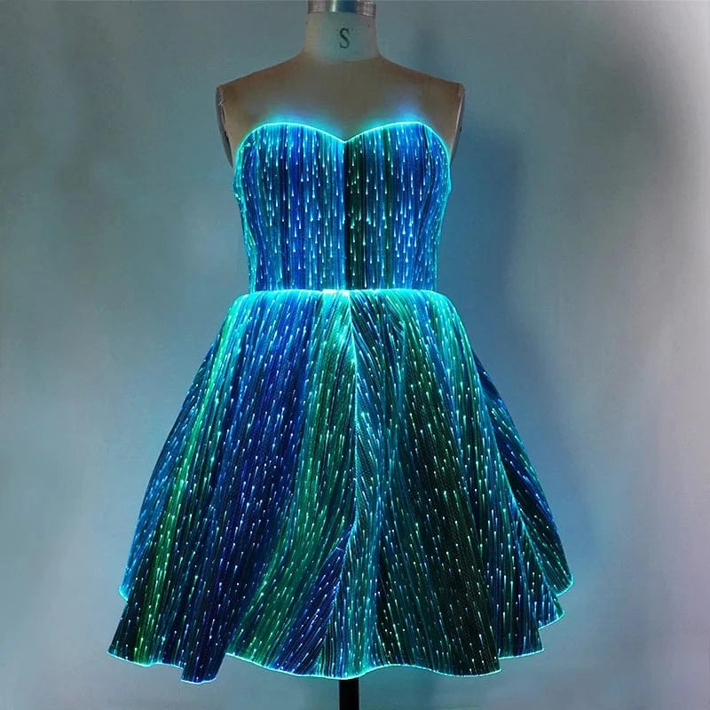 Women Latest Designs LED Fiber Optic Fabric Night Prom Dress Evening Ladies Party dress LED Luminous Gown Glow Dresses