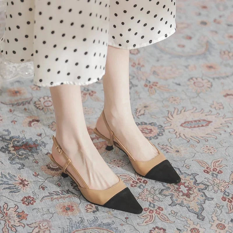 Women Mid Heel Shoes Color Matching Heels Pumps 2022 Point Toe Slingbacks Dress Heels for Ladies