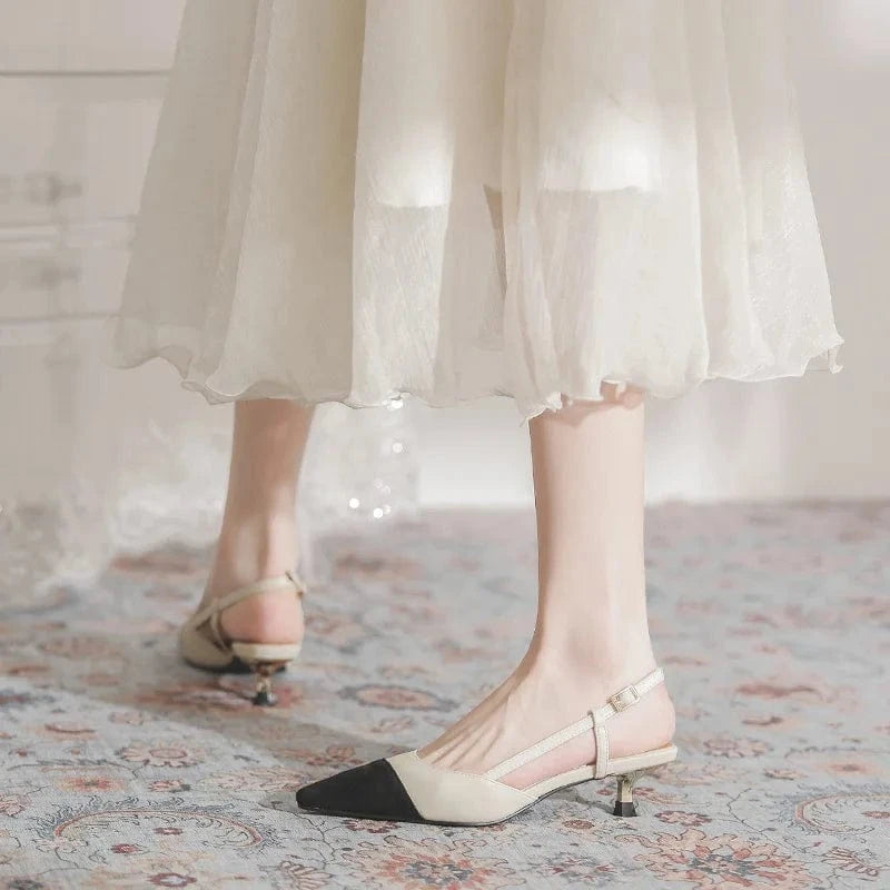 Women Mid Heel Shoes Color Matching Heels Pumps 2022 Point Toe Slingbacks Dress Heels for Ladies