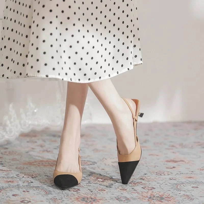 Women Mid Heel Shoes Color Matching Heels Pumps 2022 Point Toe Slingbacks Dress Heels for Ladies