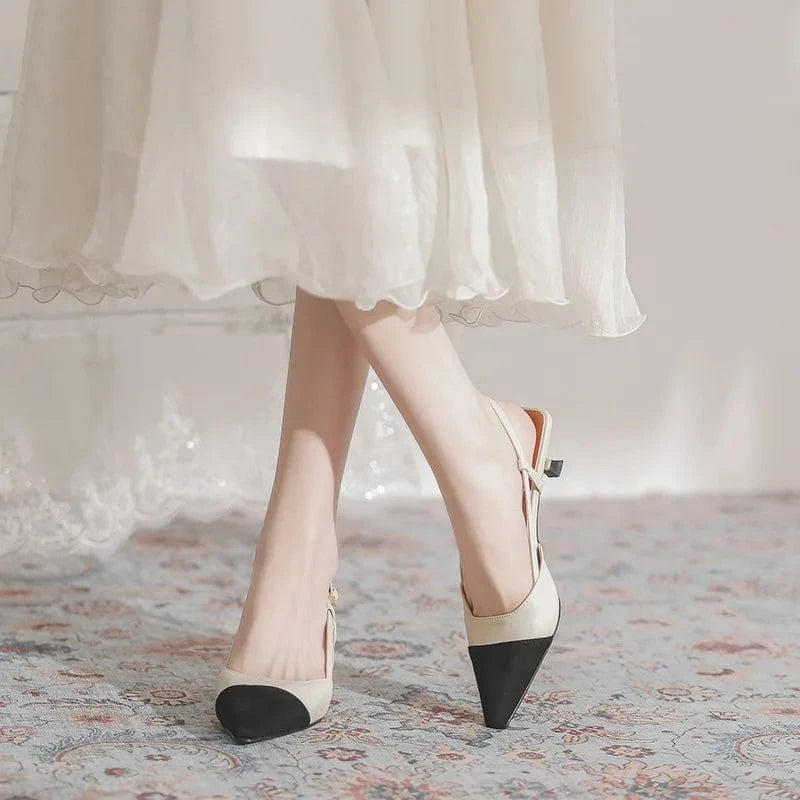 Women Mid Heel Shoes Color Matching Heels Pumps 2022 Point Toe Slingbacks Dress Heels for Ladies