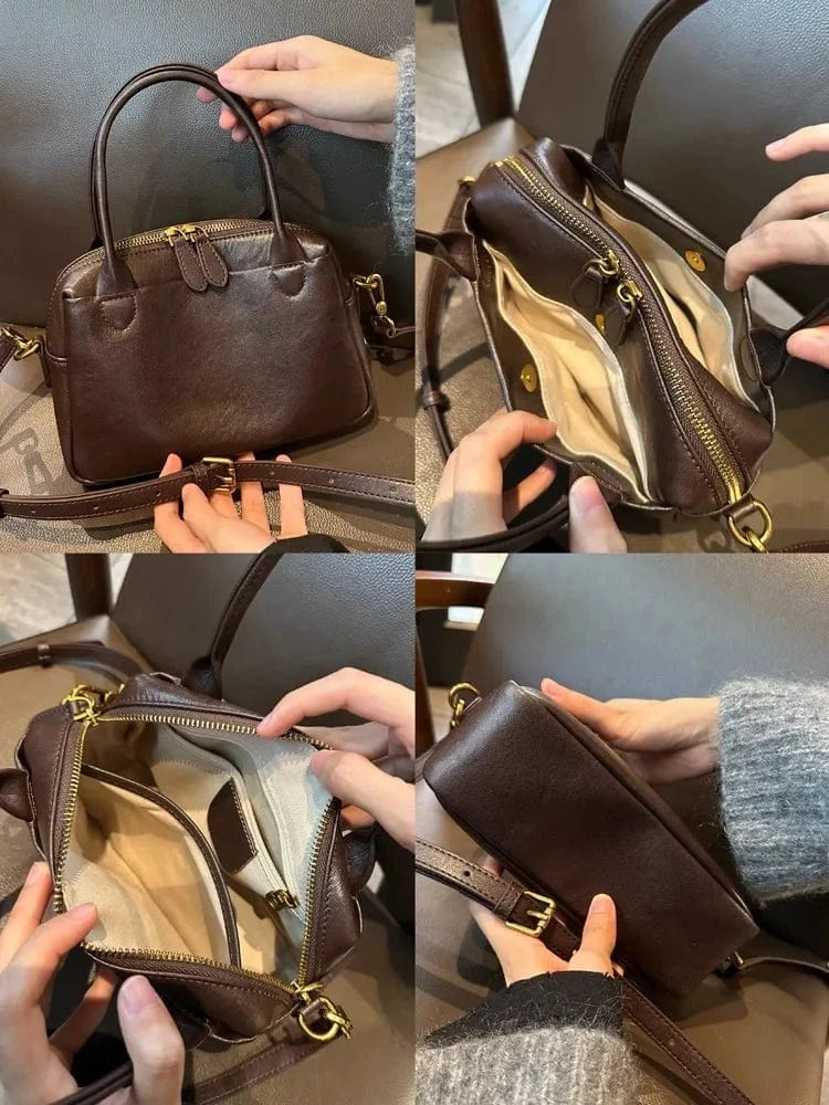 Women Natural Cow Leather Handbags Ladies High Quality Shoulder Bag Female Fashion Retro Luxury Designer Cowhide Crossbody Bags