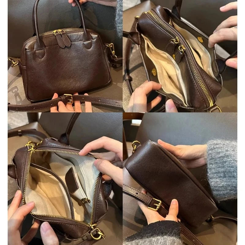 Women Natural Cow Leather Handbags Ladies High Quality Shoulder Bag Female Fashion Retro Luxury Designer Cowhide Crossbody Bags