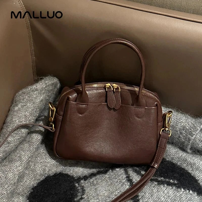 Women Natural Cow Leather Handbags Ladies High Quality Shoulder Bag Female Fashion Retro Luxury Designer Cowhide Crossbody Bags