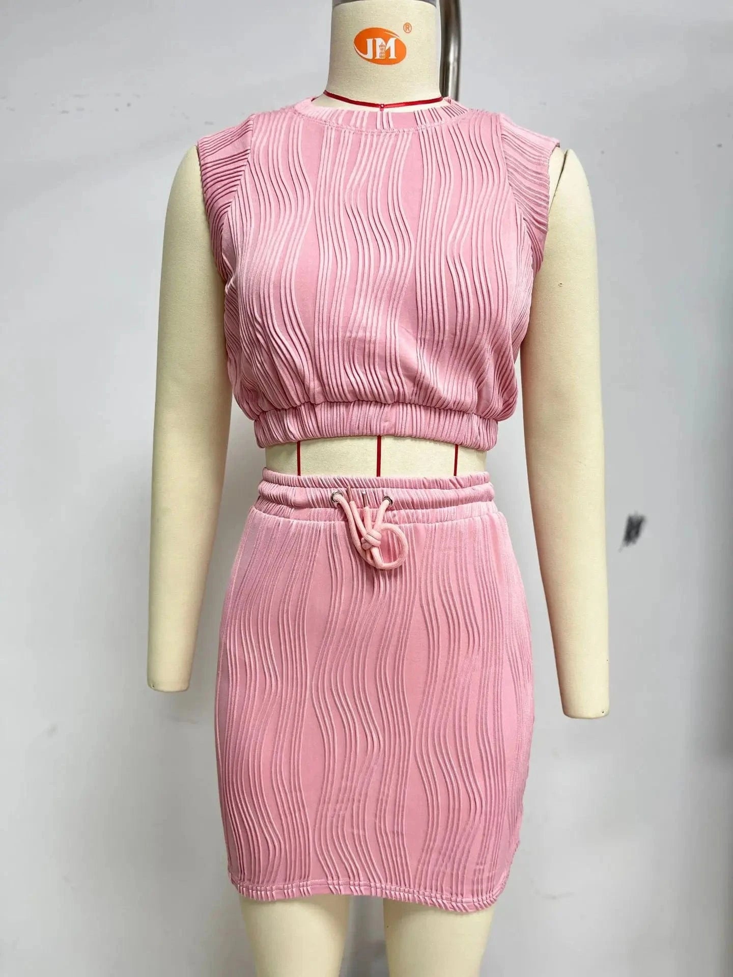 Women Outfits Set Summer Round Neck Sleeveless Tops Drawstring Skirt Elegant Solid Suit elastic waist sleeveless vest for women