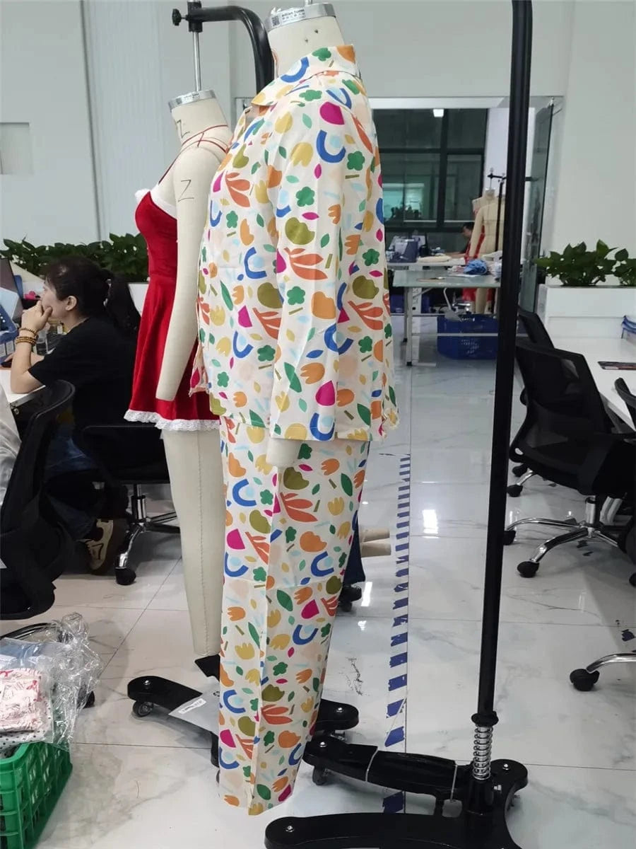 Women Pajamas Set 2 Pieces Loungewear Suits Fashion Print Button up Long Sleeve Tops and Elastic Pants Sleepwear Outfits Pjs