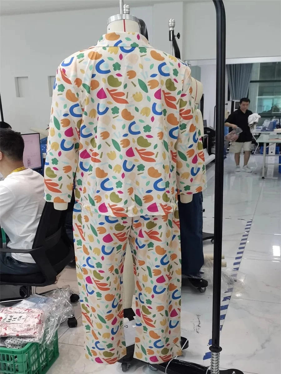 Women Pajamas Set 2 Pieces Loungewear Suits Fashion Print Button up Long Sleeve Tops and Elastic Pants Sleepwear Outfits Pjs