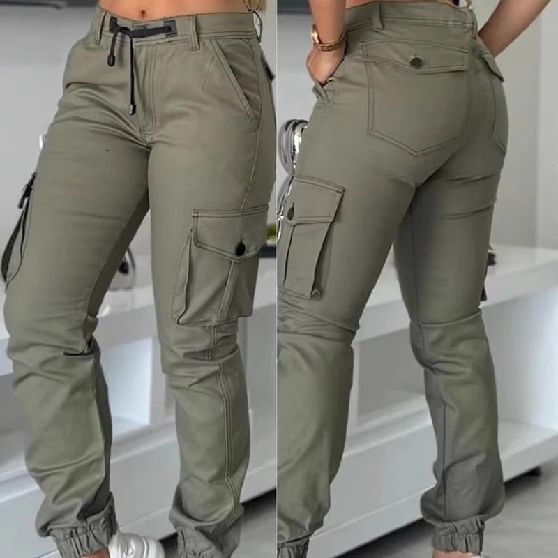 Women Patchwork Pockets Pencil Pants Casual Slim High Waist Lady Ankle Length Pants Sexy Button Trousers Streetwear Dropshipping - SN Wigs & More