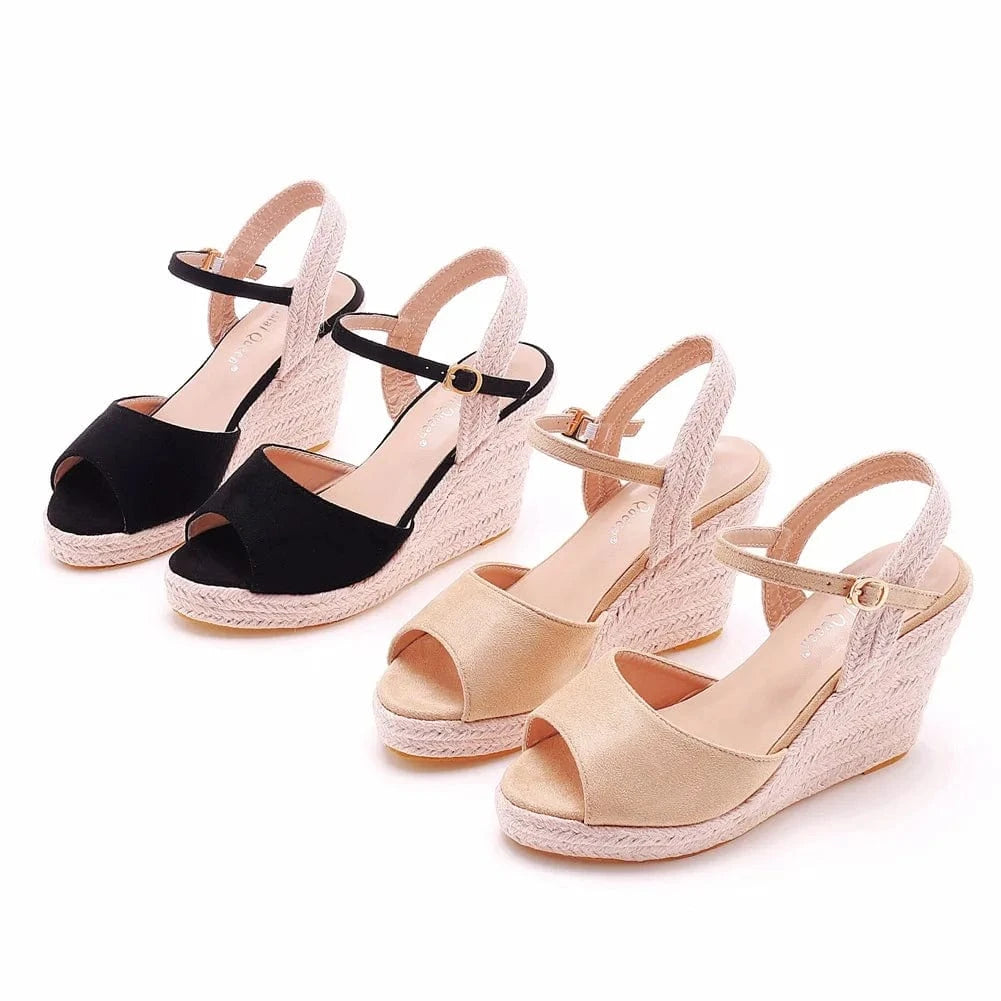 Women Platform Shoes Casual Open-toe Hemp Rope Mary Jane Shoes Ankle Strap Small Size Wedge Heels Sandals Ladies Shopping Sandal