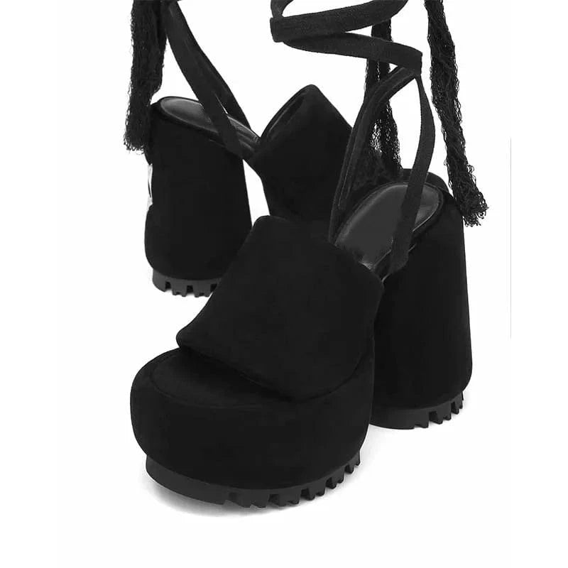 Women Platform Shoes Sexy Solid Color Round-toe Mujer Zapatos Cross Strap Lace Up High Heel Sandals For Ladies Nightclub Sandals