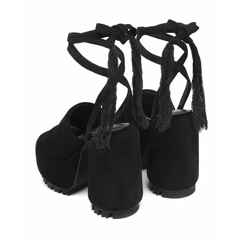 Women Platform Shoes Sexy Solid Color Round-toe Mujer Zapatos Cross Strap Lace Up High Heel Sandals For Ladies Nightclub Sandals