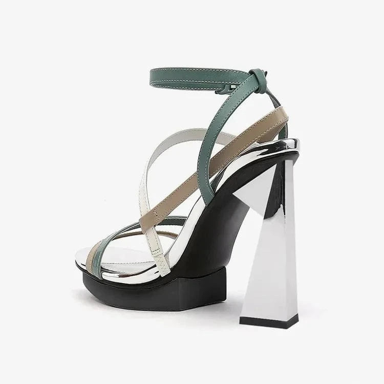 Women Platform Shoes Simple Color Patchwork Open-toe Mujer Shoes Round-toe Ankle Strap High Heel Sandals Ladies Dating Sandalias