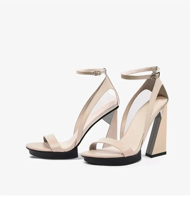 Women Platform Shoes Simple Round-toe Open-toe Mujer Shoes Hollow Out Ankle Strap Super High Heel Sandals Ladies Outdoor Sandals