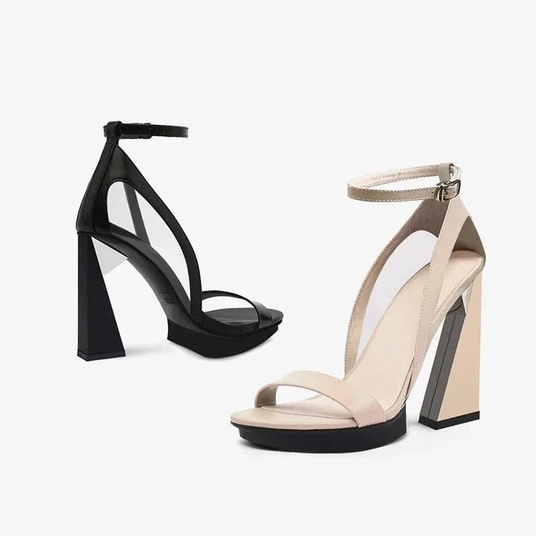 Women Platform Shoes Simple Round-toe Open-toe Mujer Shoes Hollow Out Ankle Strap Super High Heel Sandals Ladies Outdoor Sandals