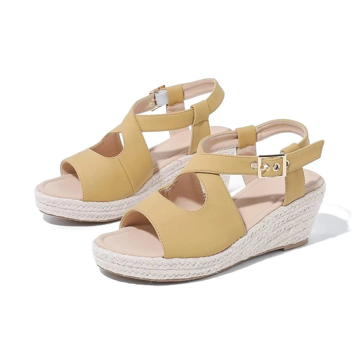 Women Platform Shoes Simple Synthetic Leather Hemp Rope Mujer Shoes Cross Strap Lace Up Wedge Heel Sandals Ladies Office Sandals