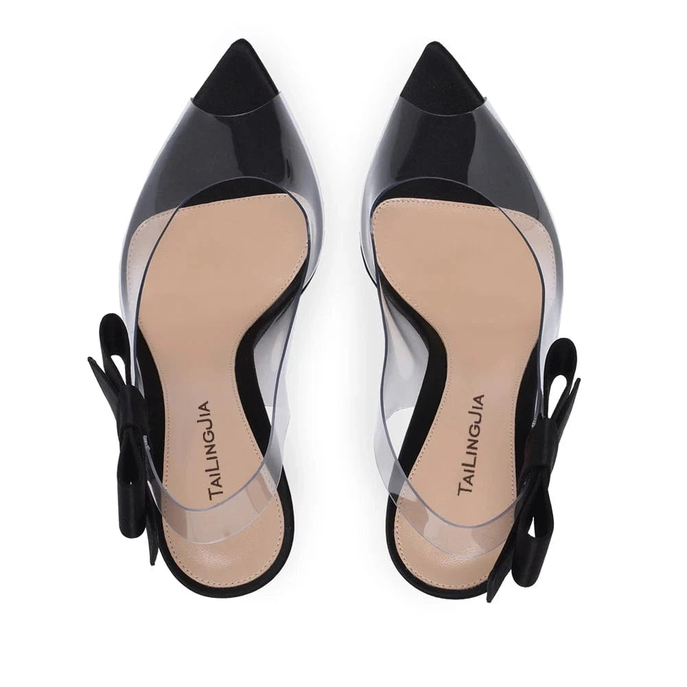 Women Pointed Peep Toe High Heel Pumps Clear Heels With Bow Slingback Transparent Shoes