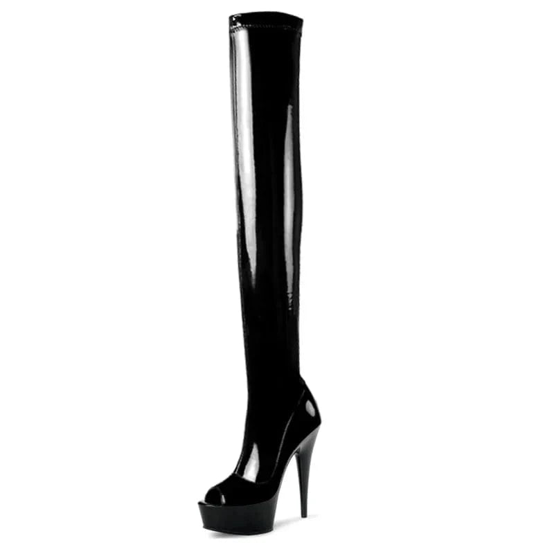 women Pole Dance thigh high boots Sexy Model Shoes Ultra 15cm Platforms buckle strap High Heel Dance Shoes