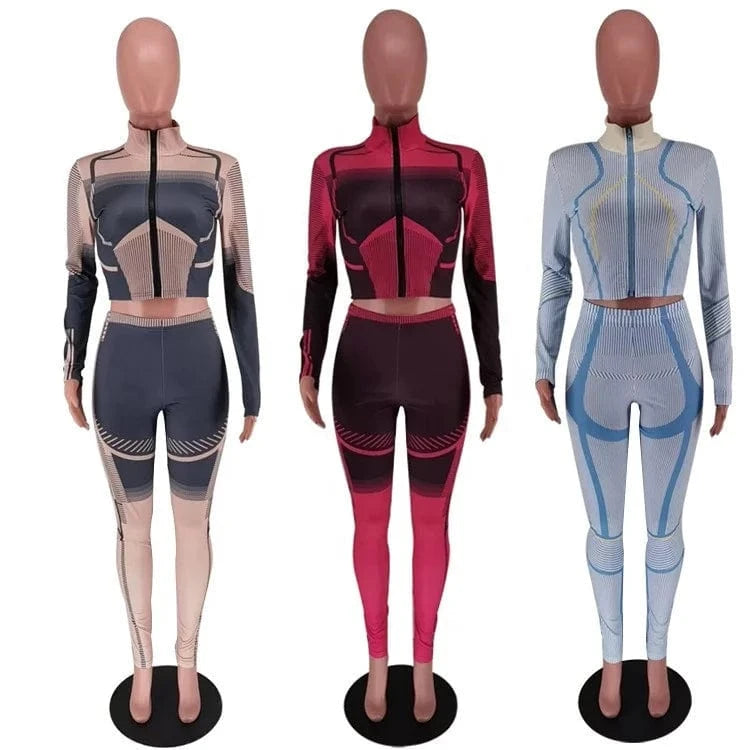 Women Printed Sports Tracksuit Fashion Long Sleeve T-Shirt And Legging Pants 2024 Fall Chic Two Piece Trousers Set