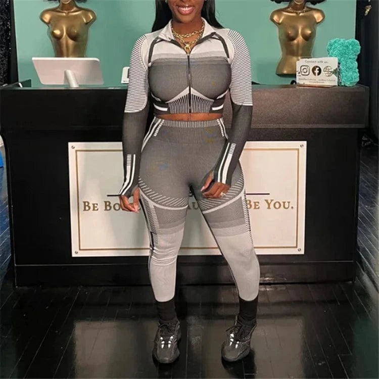 Women Printed Sports Tracksuit Fashion Long Sleeve T-Shirt And Legging Pants 2024 Fall Chic Two Piece Trousers Set