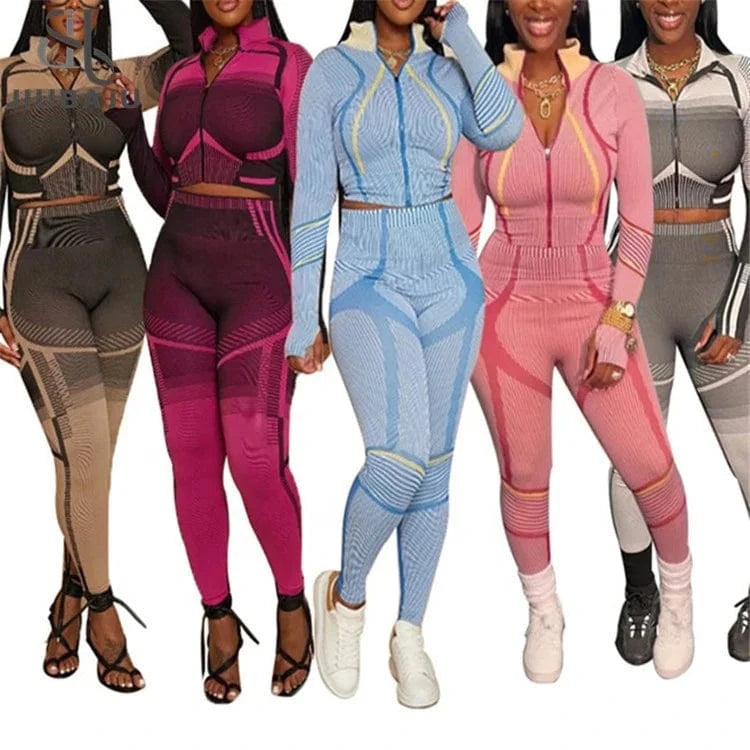 Women Printed Sports Tracksuit Fashion Long Sleeve T-Shirt And Legging Pants 2024 Fall Chic Two Piece Trousers Set