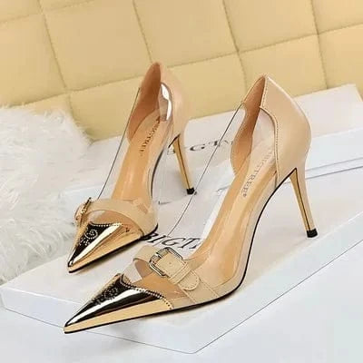 Women Pumps Heels Transparent PVC Heels Ladies Metal Belt Buckle Pumps Shoes Sexy Stiletto High Heel Wedding Shoes
