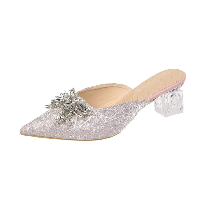 Women Pumps Slipper Closed Toe Slip on Mules Shoes Woman Pointed Toe Bow Knot High Heels Casual Slides Plus Size