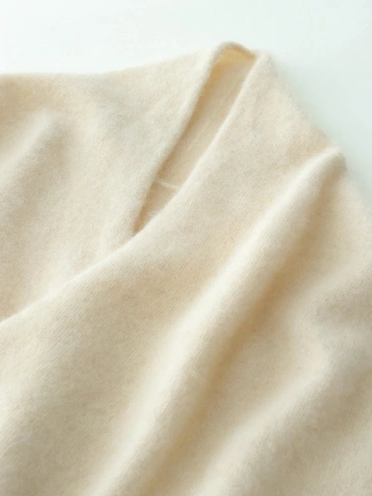 Women's 100% Cashmere Sweater Crossover Collar Pullover Office Lady Basic Grace Cashmere Knitwear Autumn Winter Tops