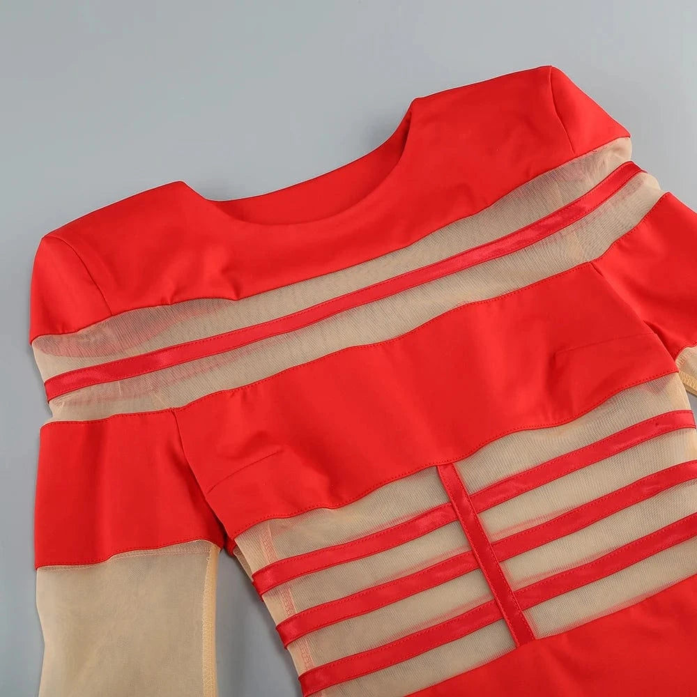 Women's 2025 Sexy Long Sleeve Mesh Ankle-Length Dress Celebrity Sheer Elegant Cut Out Details for Party Evening Club Vestido