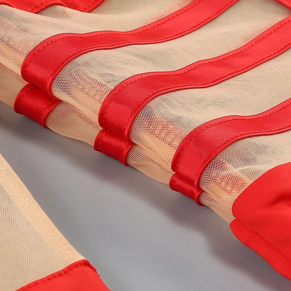 Women's 2025 Sexy Long Sleeve Mesh Ankle-Length Dress Celebrity Sheer Elegant Cut Out Details for Party Evening Club Vestido