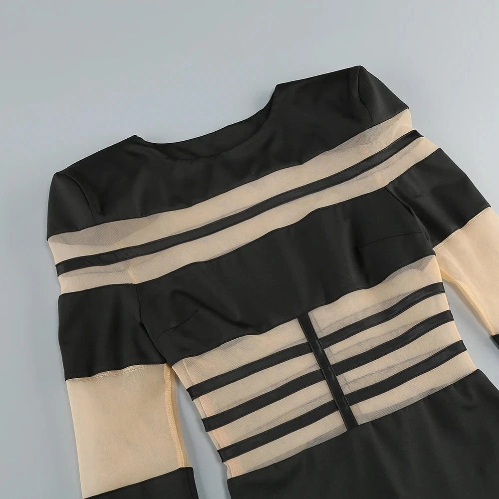 Women's 2025 Sexy Long Sleeve Mesh Ankle-Length Dress Celebrity Sheer Elegant Cut Out Details for Party Evening Club Vestido