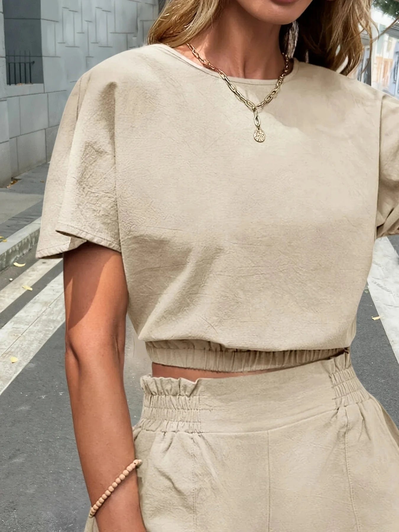 Women's 2Pcs Casual Loose Comfortable Fashion Round Neck T-Shirts And Elastic Waist Shorts Female Summer Top Trouser Playsuit