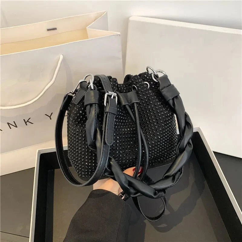 Women's bag 2024 bucket bags Female inlaid diamond bag Fashion dinner women luxury single shoulder designer Twist Strap handbags