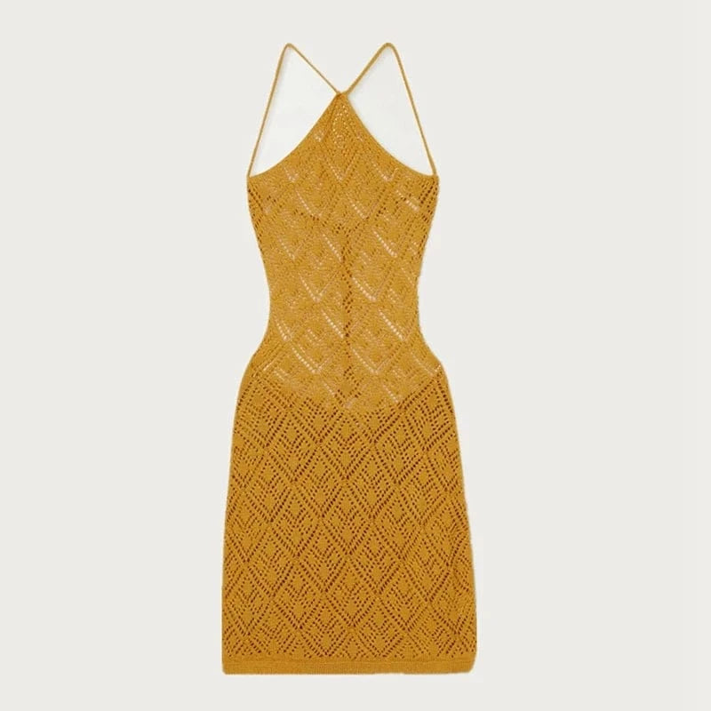 Women's Bathing Suit Cover Up Lace Crochet Swimwear 2024 Beach Mini Dress Sexy Halter Outfit Summer Beach Dress Sarong