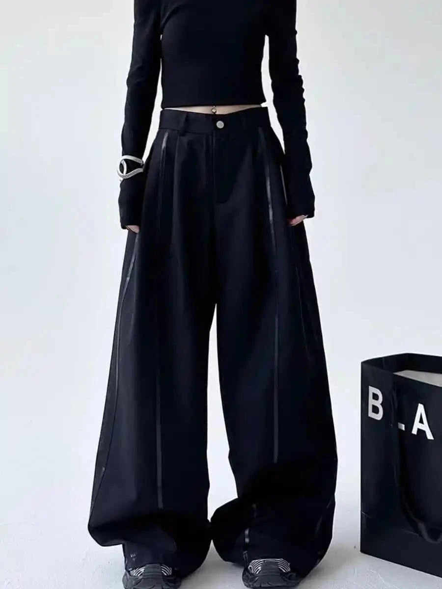 Women's Black Gothic Urban Pants Baggy Oversize Suits Long Pants Harajuku Japanese 2000s Style Y2k Emo Vintage Trousers Clothes