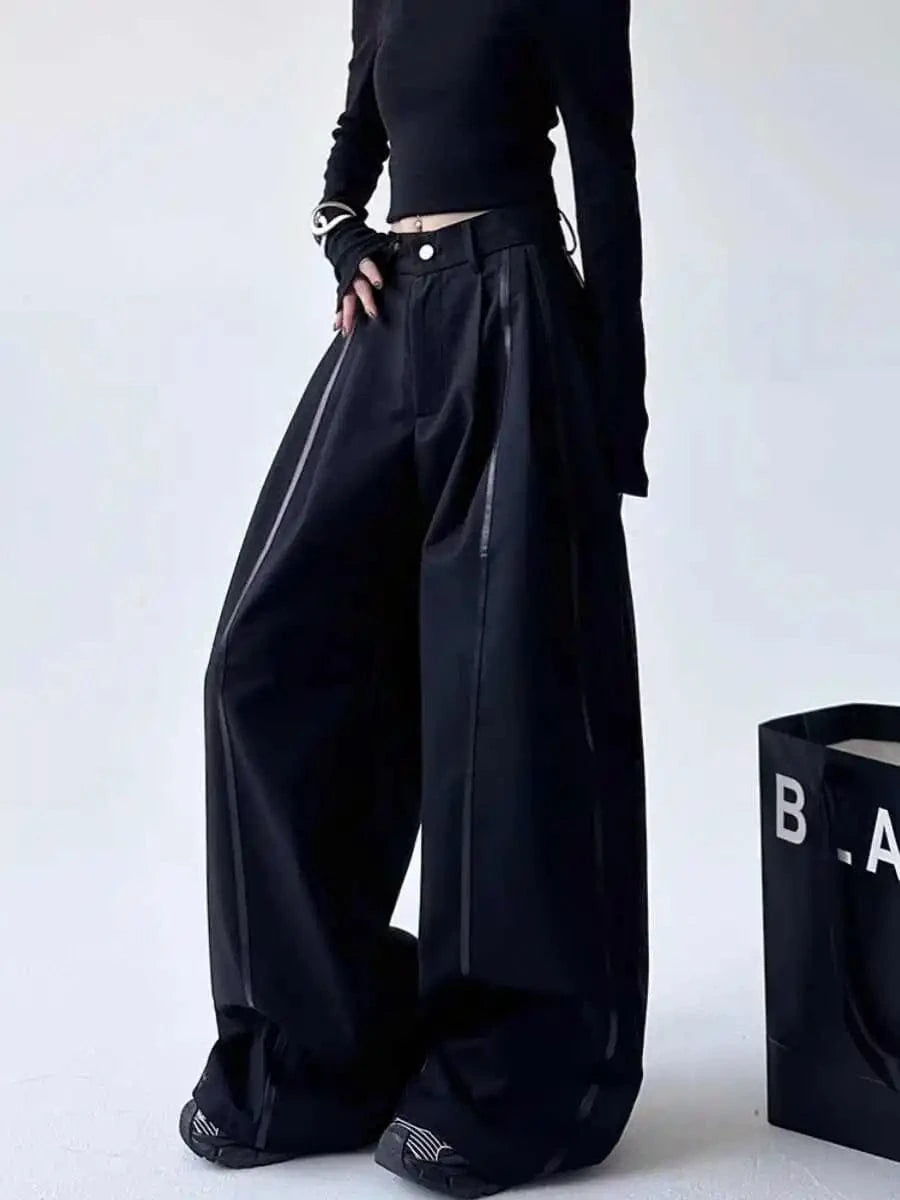Women's Black Gothic Urban Pants Baggy Oversize Suits Long Pants Harajuku Japanese 2000s Style Y2k Emo Vintage Trousers Clothes